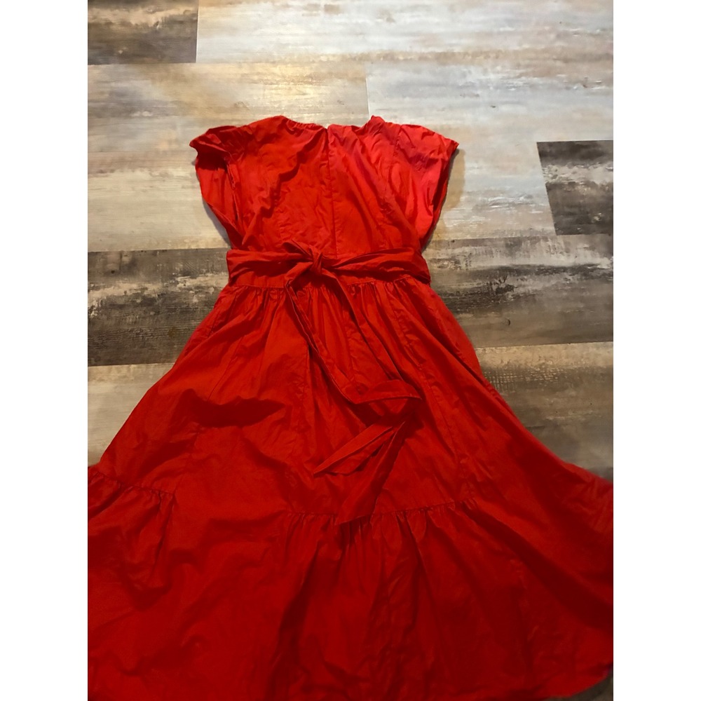 Maeve by Anthropologie Red Cotton Tiered Midi Dress Wrap Neck Tie Waist Sz 10 - Picture 6 of 6